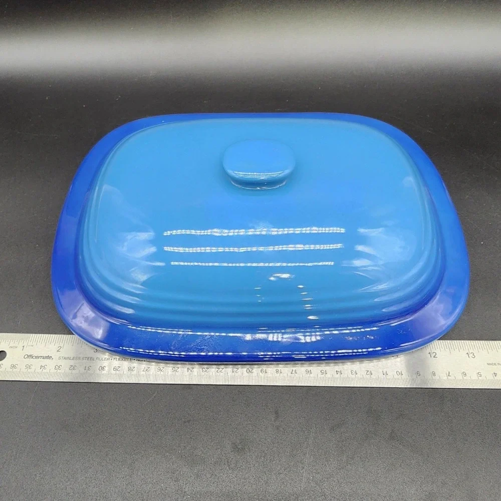Unbranded Blue  Rectangular Casserole Dish Lidded Stoneware Non-stick Coating